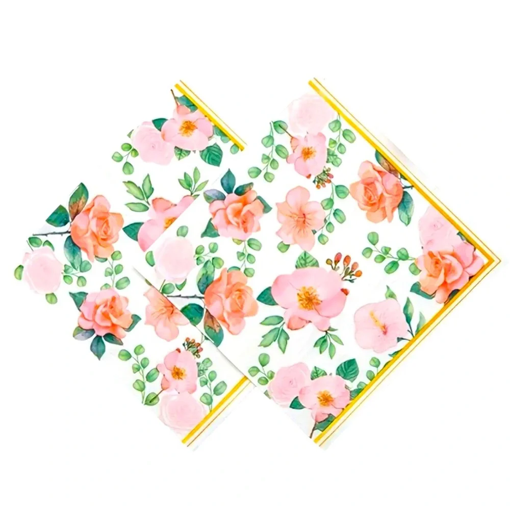 Salmon Pink Floral Print Luncheon Paper Napkins, 20 ct